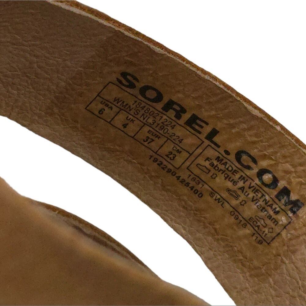 Sorel Ella Slide Sandals in Camel Brown Strappy Leather - Picture 10 of 11